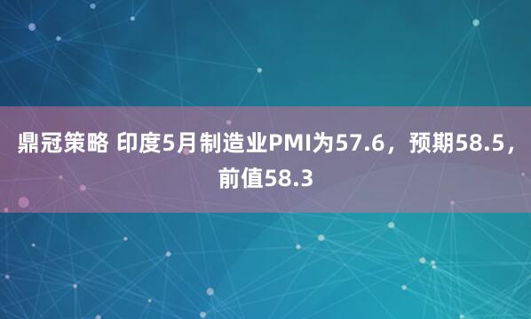 鼎冠策略 印度5月制造业PMI为57.6，预期58.5，前值58.3